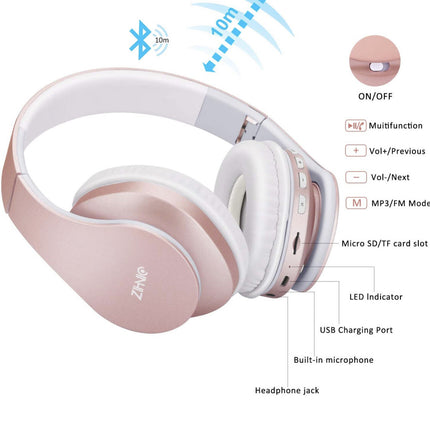 سماعات لاسلكيه بلوتوث Bluetooth Headphones Over-Ear, Zihnic Foldable Wireless and Wired Stereo Headset Micro SD/TF, FM for Cell Phone,PC,Soft Earmuffs &Light Weight for Prolonged Waring