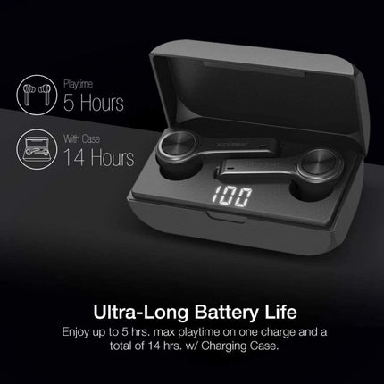 XClear Wireless Earbuds with Immersive Sounds True 5.0 Bluetooth in-Ear Headphones with Charging Case/Quick-Pairing Stereo Calls/Built-in Microphones/IPX5 Sweatproof/Pumping Bass for Sports Black