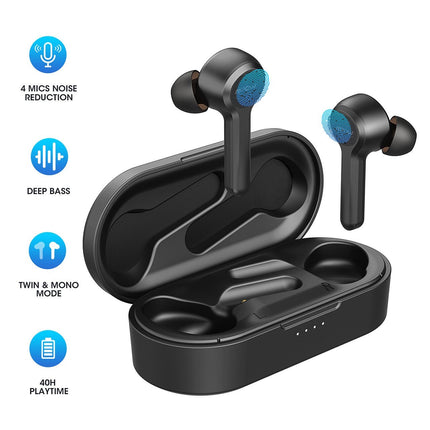 Mpow M9 Wireless Earbuds M9 True Wireless Earbuds with 4 Microphones Noise Cancellation, 40 Hours of Playtime, IPX8 Waterproof, Touch Control, Twin Stereo with Punchy Bass, Single Mode, USB-C Port
