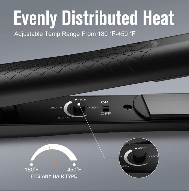 KIPOZI 1 Inch Flat Iron Professional Hair Straighteners Ceramic Plates Straightens & Curls All Hair Types Anti frizz 180℉ to 450℉ Adjustable Temp Dual Voltage Black