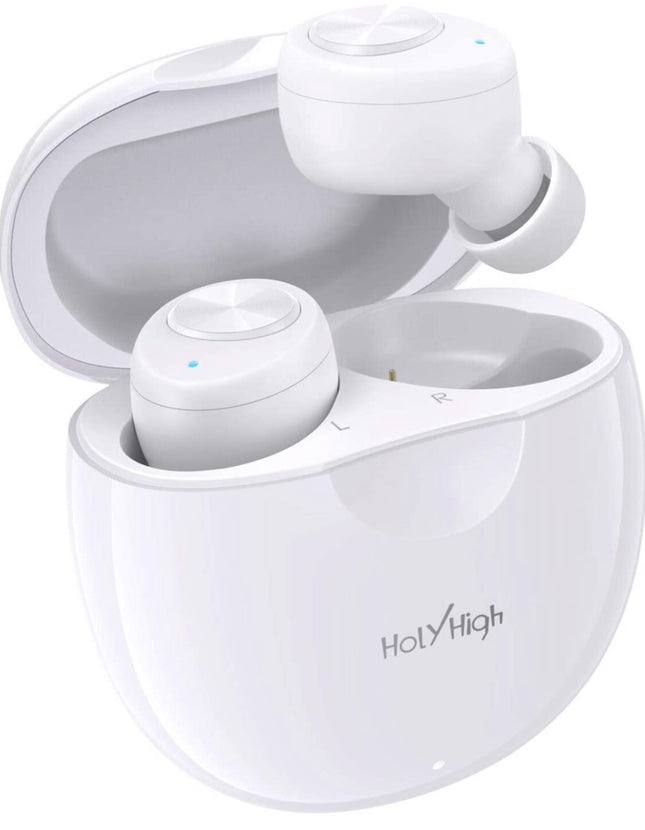 HolyHigh True Wireless Earbuds 5.0 Bluetooth Headphones Lightweight TWS Sports Headphones Small Waterproof Headphones in-Ear with Hi-Fi Stereo, Deep Bass, Mic & Portable Charging Case
