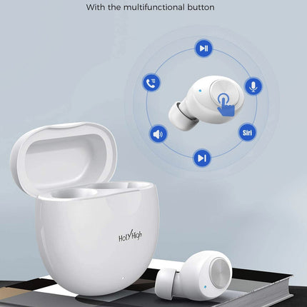 HolyHigh True Wireless Earbuds 5.0 Bluetooth Headphones Lightweight TWS Sports Headphones Small Waterproof Headphones in-Ear with Hi-Fi Stereo, Deep Bass, Mic & Portable Charging Case