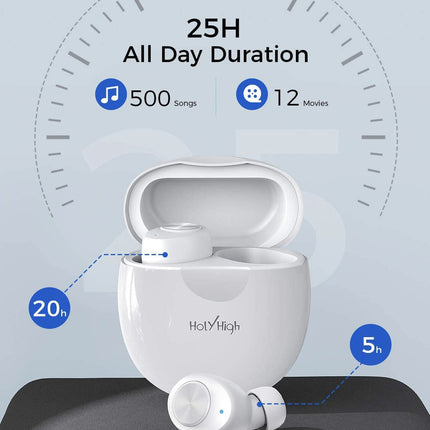 HolyHigh True Wireless Earbuds 5.0 Bluetooth Headphones Lightweight TWS Sports Headphones Small Waterproof Headphones in-Ear with Hi-Fi Stereo, Deep Bass, Mic & Portable Charging Case