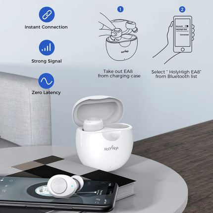 HolyHigh True Wireless Earbuds 5.0 Bluetooth Headphones Lightweight TWS Sports Headphones Small Waterproof Headphones in-Ear with Hi-Fi Stereo, Deep Bass, Mic & Portable Charging Case