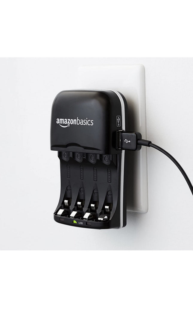 شاحن بطاريات Amazon Basics لبطاريات AA و AAA نيكل-ميتال هيدريد (Ni-MH) مع منفذ USB