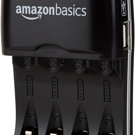 شاحن بطاريات Amazon Basics لبطاريات AA و AAA نيكل-ميتال هيدريد (Ni-MH) مع منفذ USB